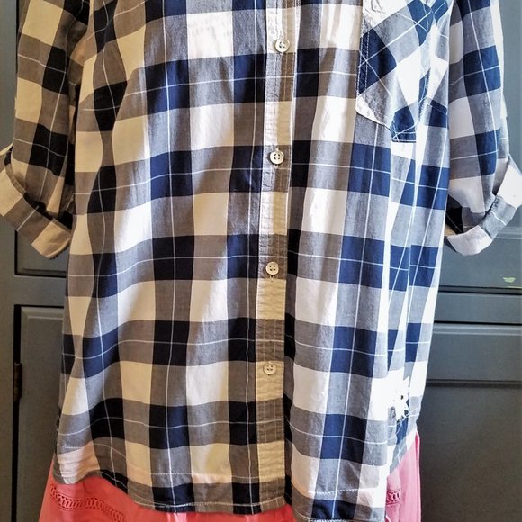 Upcycled & Embellished Blue Plaid Shirt/Tunic - Picture 2 of 6